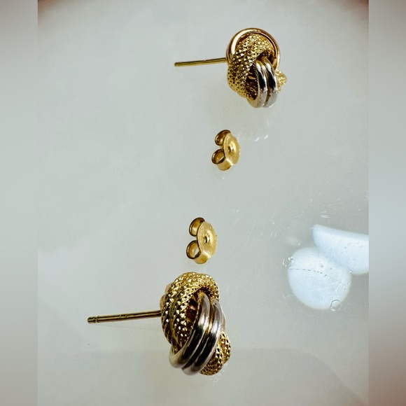 Tricolor Knot Earrings. 💛 Real 18(18k) Karat Solid Gold Jewelry - Picture 8 of 14